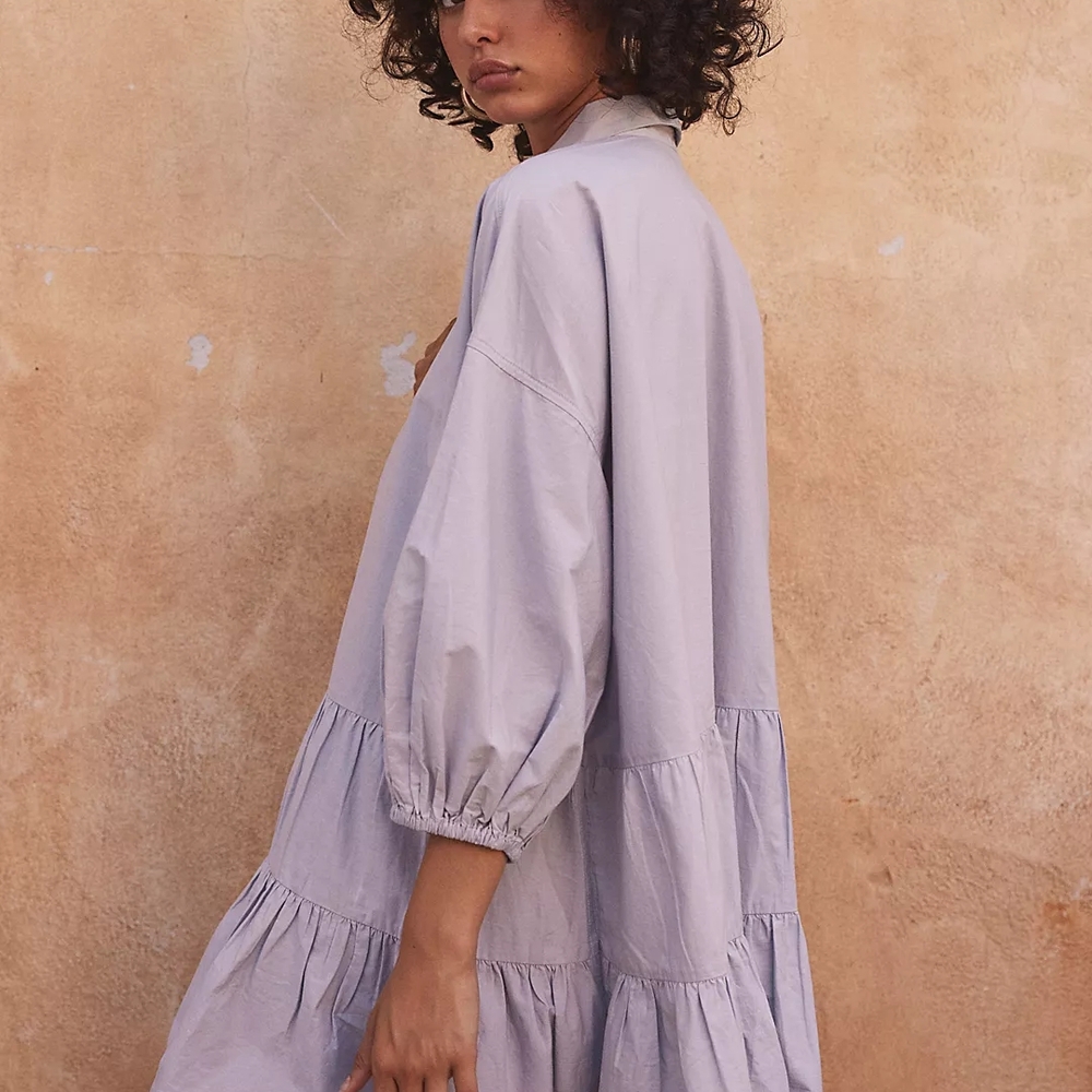 Free People Misha Mini Light Gray/Pale Purple Button-Up Dress - Picture 2 of 5